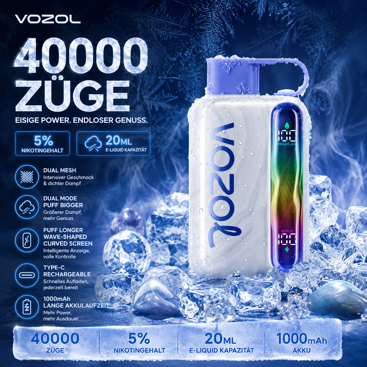 Vozol Star – 40 000 Bouffées – 5 % de Nicotine